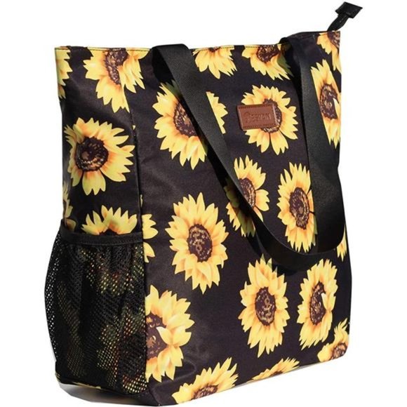 LARGE Tote Bag for Gym Beach Travel Sunflower